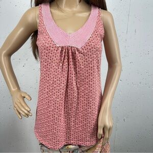 Boden Women’s size 4 Pink & Brown Polka Dot V Neck Sleeveless Cotton Blouse